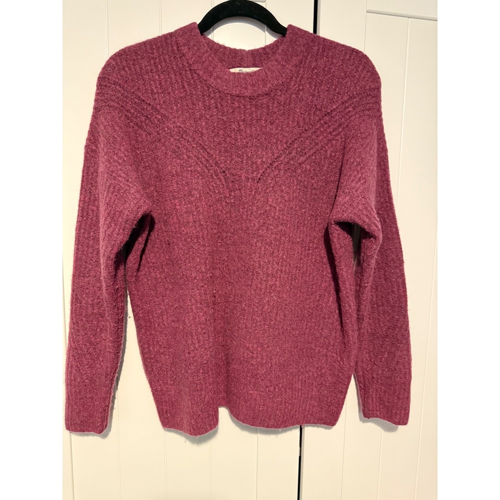 Madewell Do Well Wool Camel Hair Blend Chevron Knit Sweater Berry Pink Small